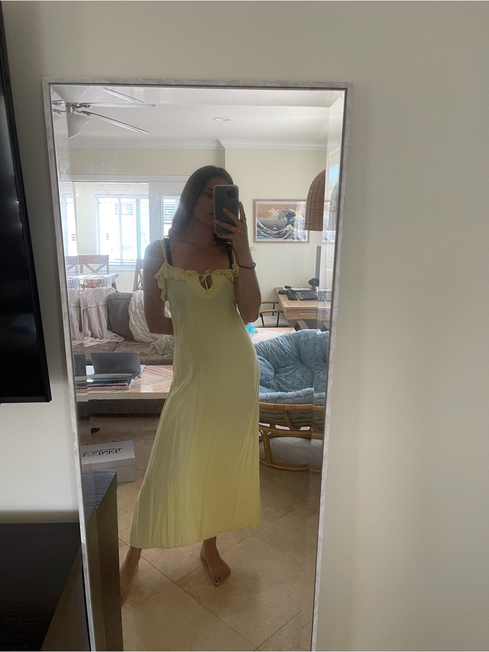 STAUD Pale Yellow Ruffle-Trim Maxi Dress